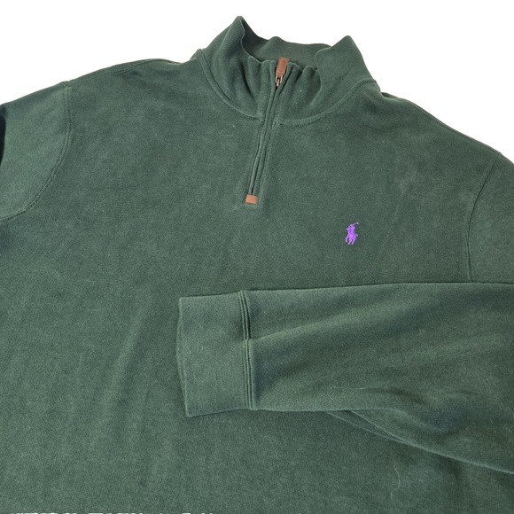 Polo Ralph Lauren Sweater Mens 2XL Green 1/4 Zip Mock Neck Pullover Pony Preppy - Picture 1 of 7